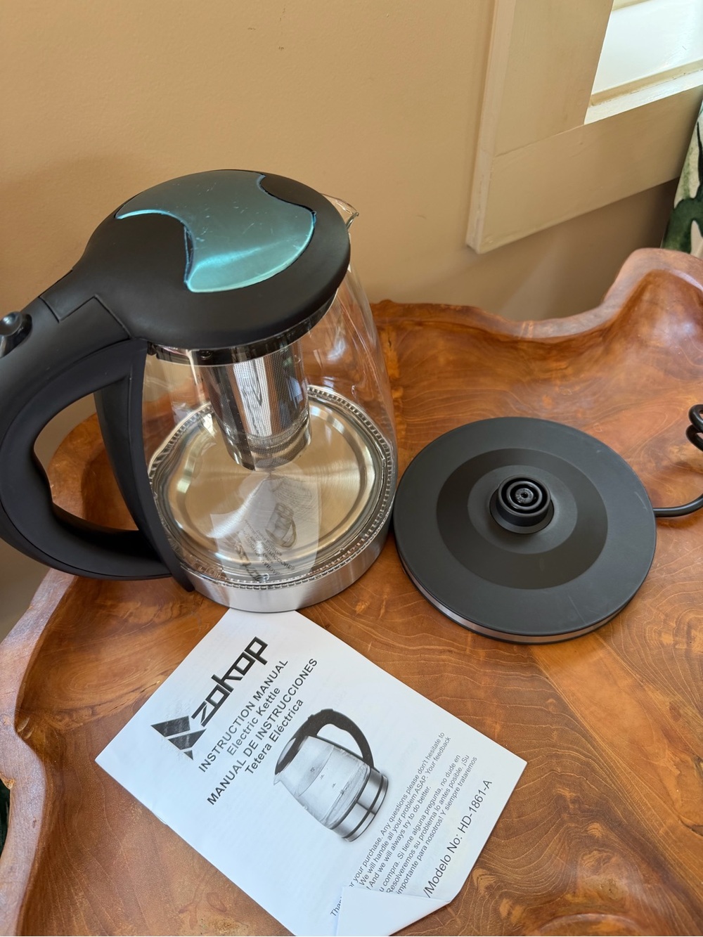 New Zokop Electric Glass Hot water Tea Kettle 1500W 1.8L Black Stainless Steel - Picture 6 of 12